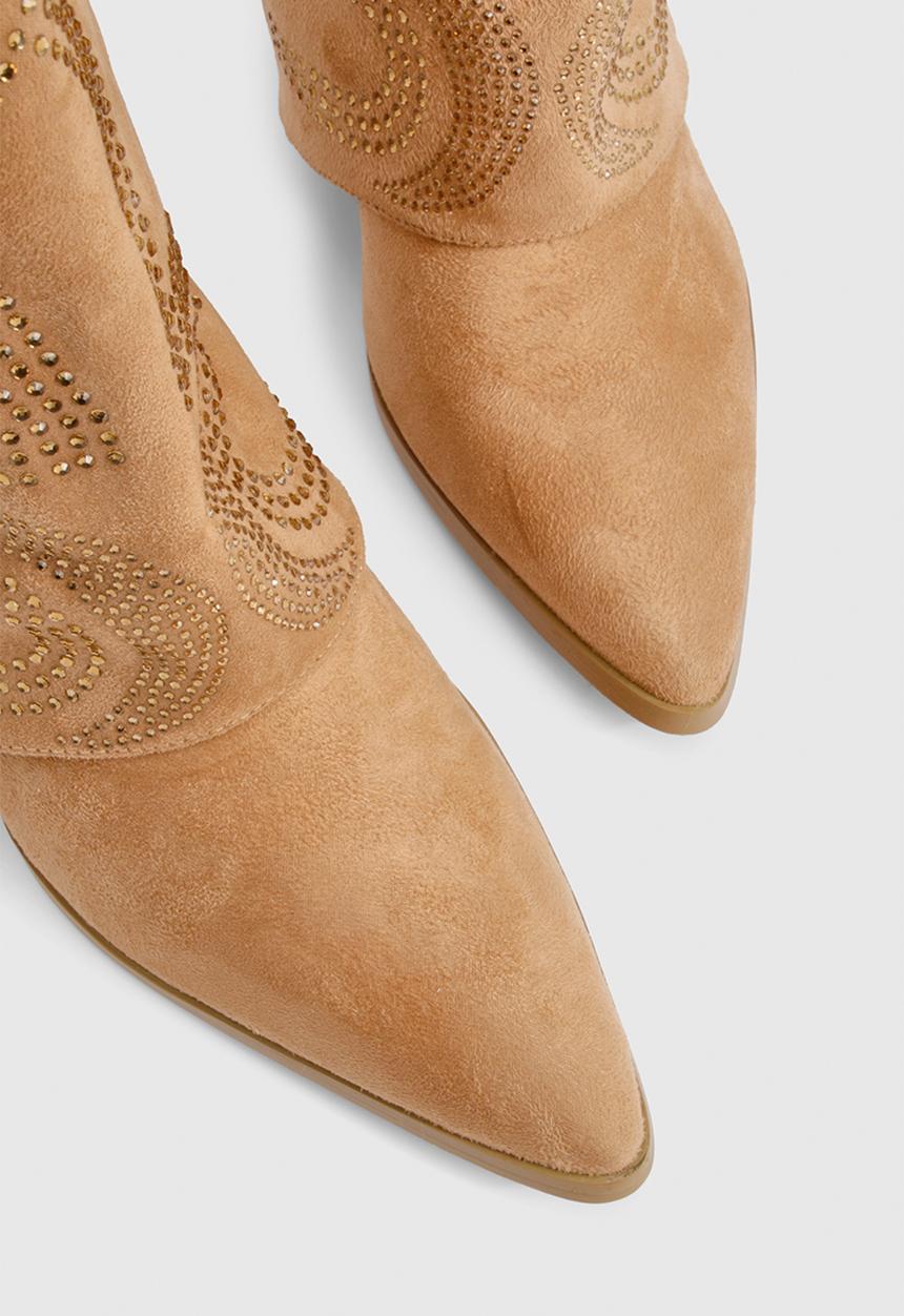 boohoo - Faux Suede Studded Foldover Western Boots