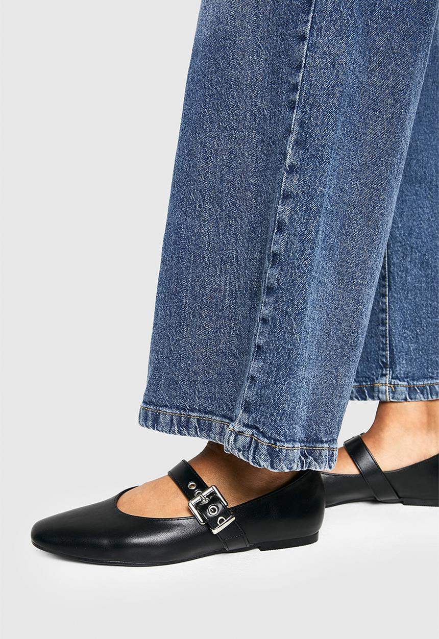 boohoo - Buckle detail mary jane ballet flats - black