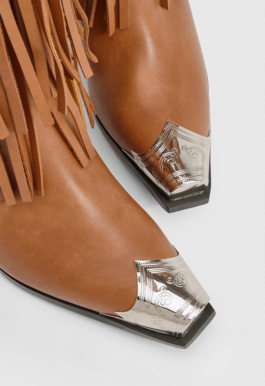 boohoo - Western stud fringe toe cap western boots - tan