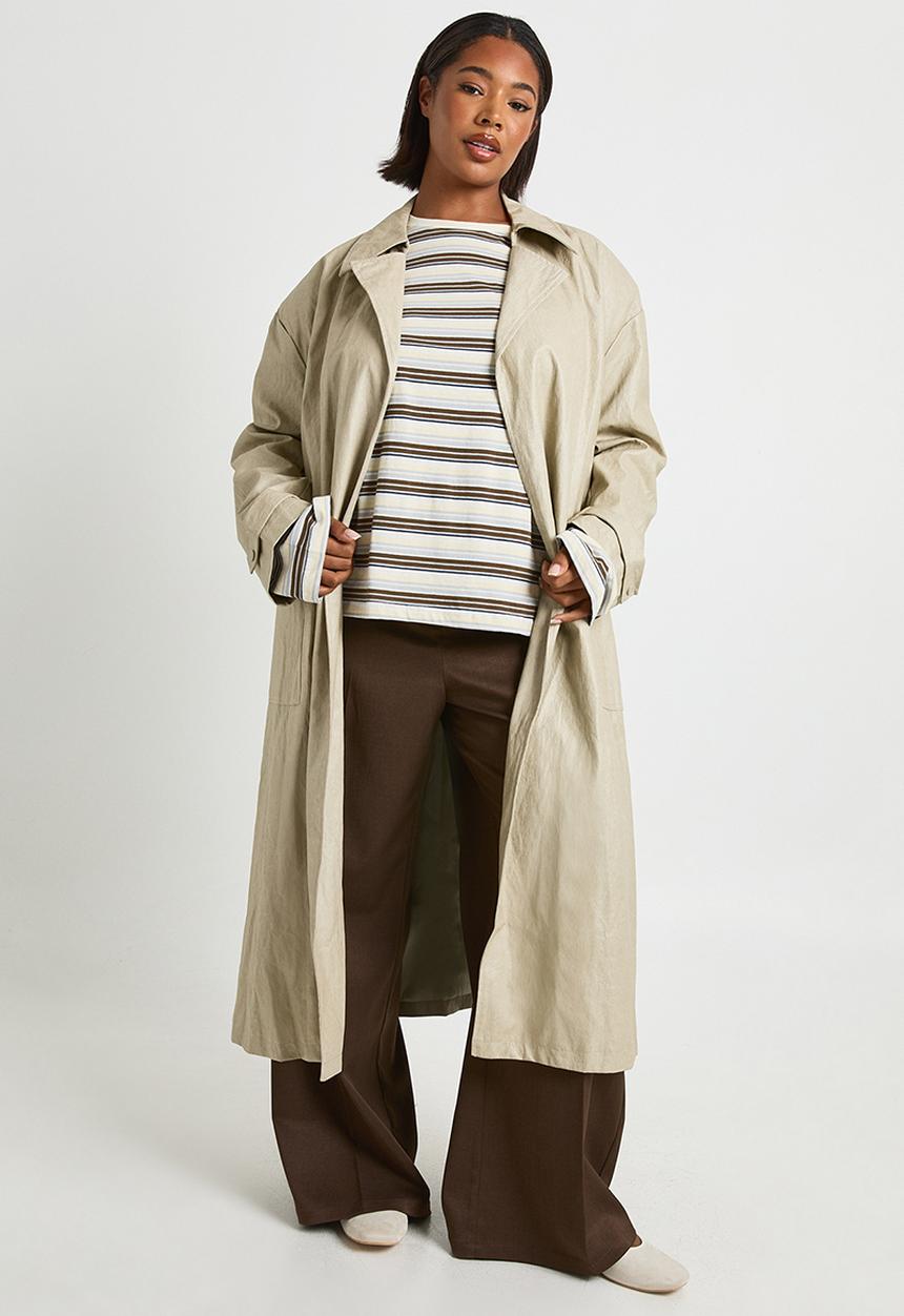 boohoo - Plus vintage look faux leather trench coat - stone