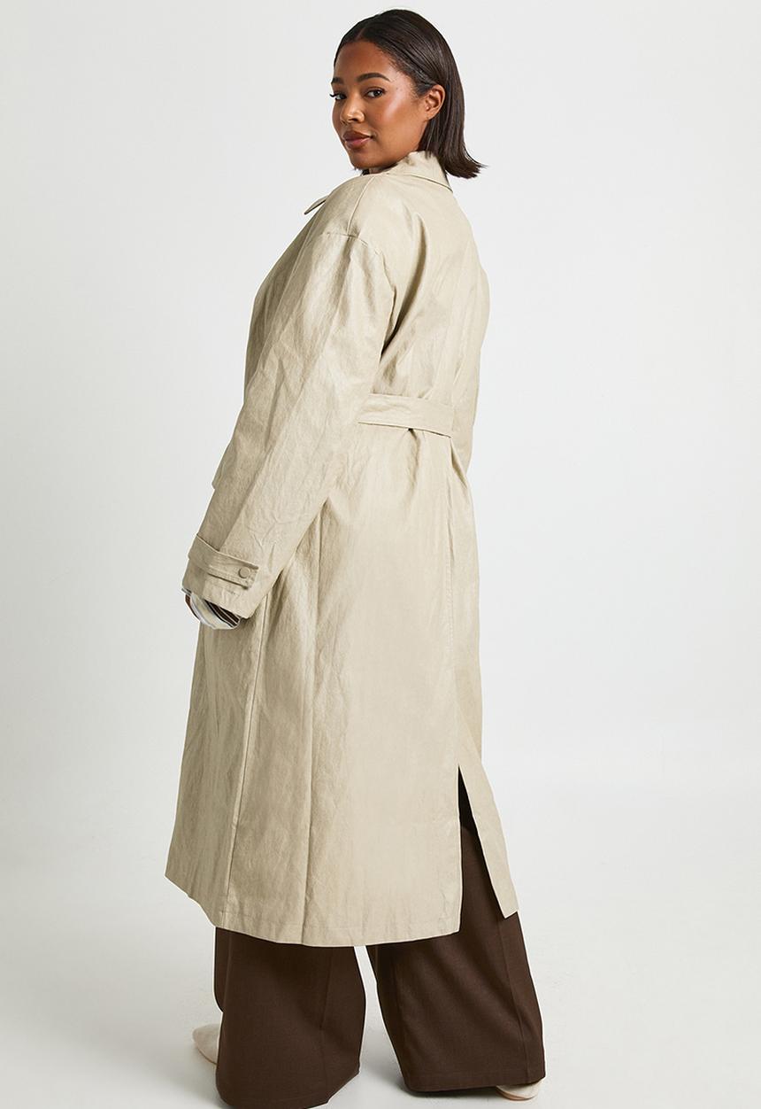 boohoo - Plus vintage look faux leather trench coat - stone
