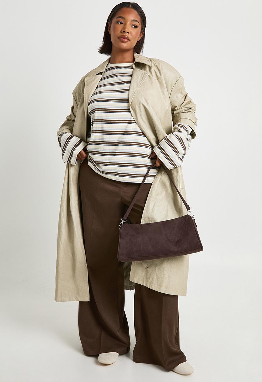 boohoo - Plus vintage look faux leather trench coat - stone