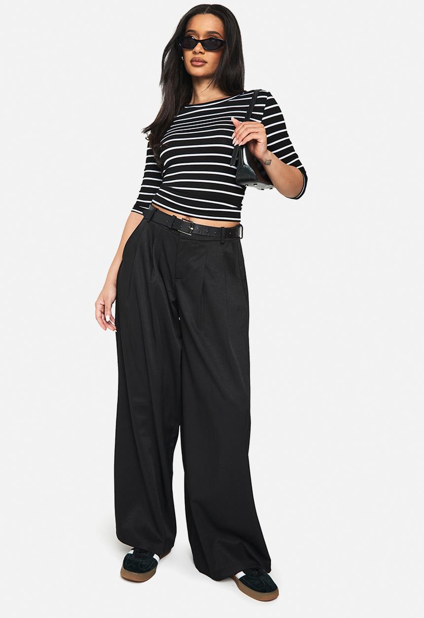 boohoo - Stripe 3/4 sleeve top - black_white