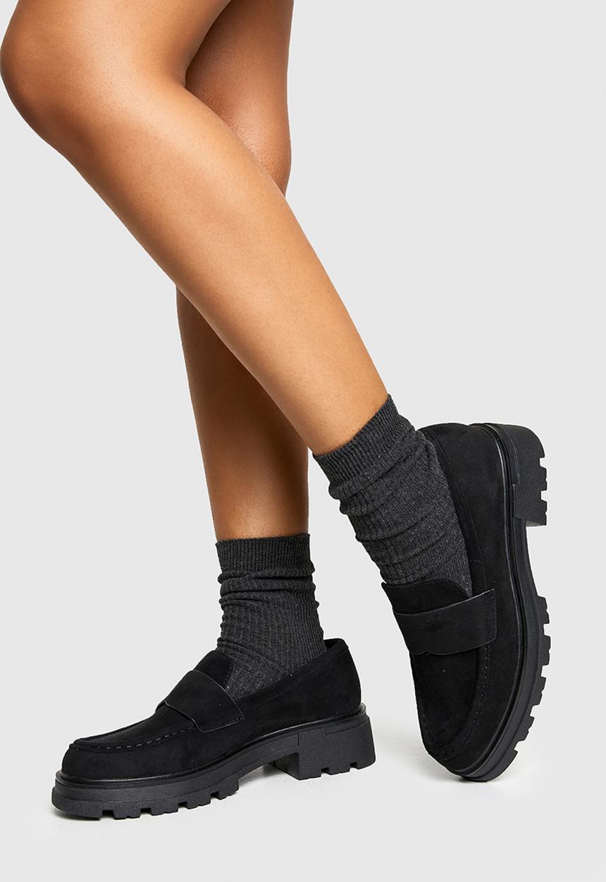 boohoo - Faux suede chunky loafers - black