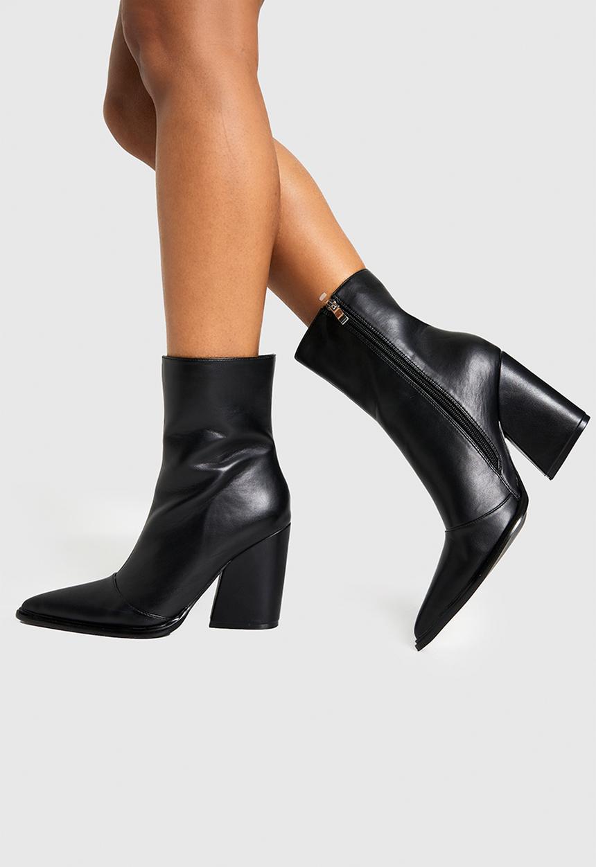 boohoo - Clean western heeled cowboy boots - black