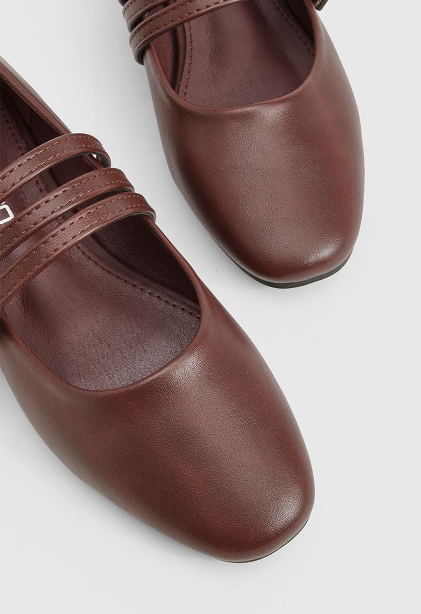 boohoo - Triple strap mary jane ballet flats - burgundy