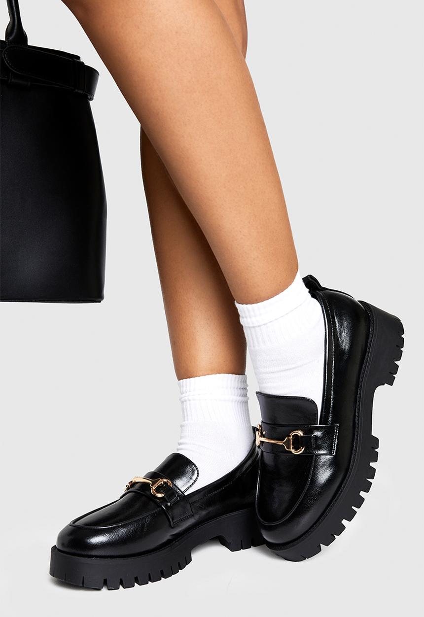 boohoo - Wide fit chunky crinkle loafers - black
