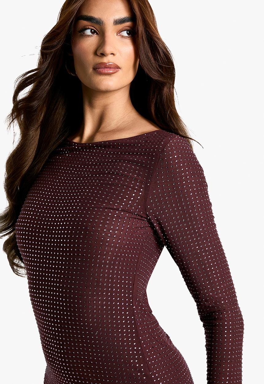 boohoo - Hot fix scoop back mini dress - mauve