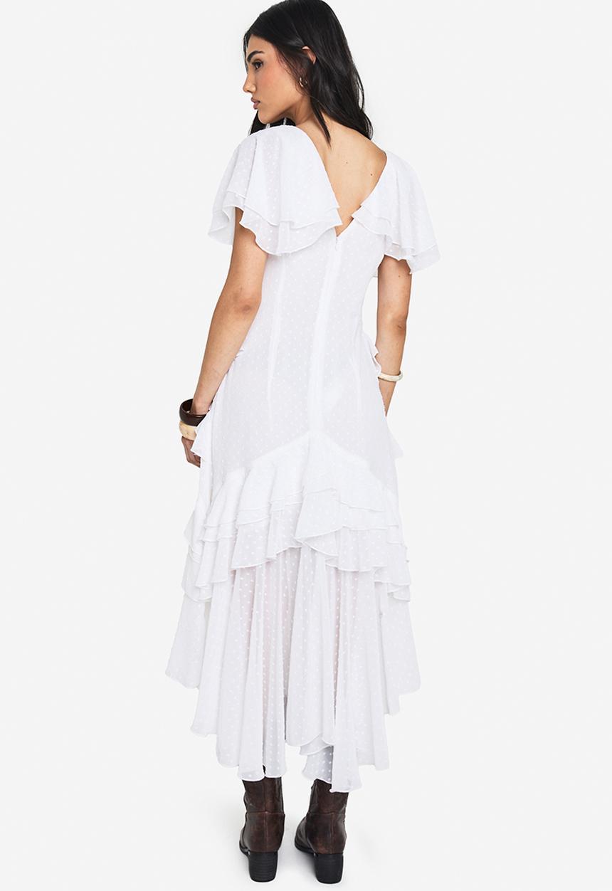 boohoo - Dobby frill detail maxi dress - ivory