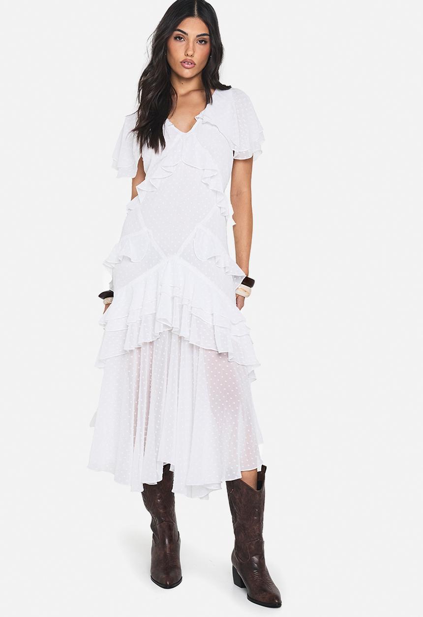 boohoo - Dobby frill detail maxi dress - ivory