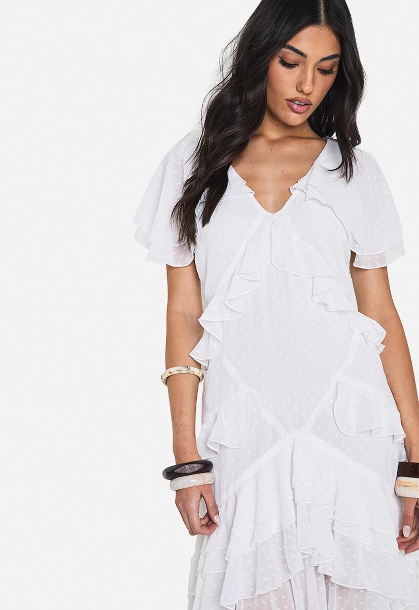 boohoo - Dobby frill detail maxi dress - ivory