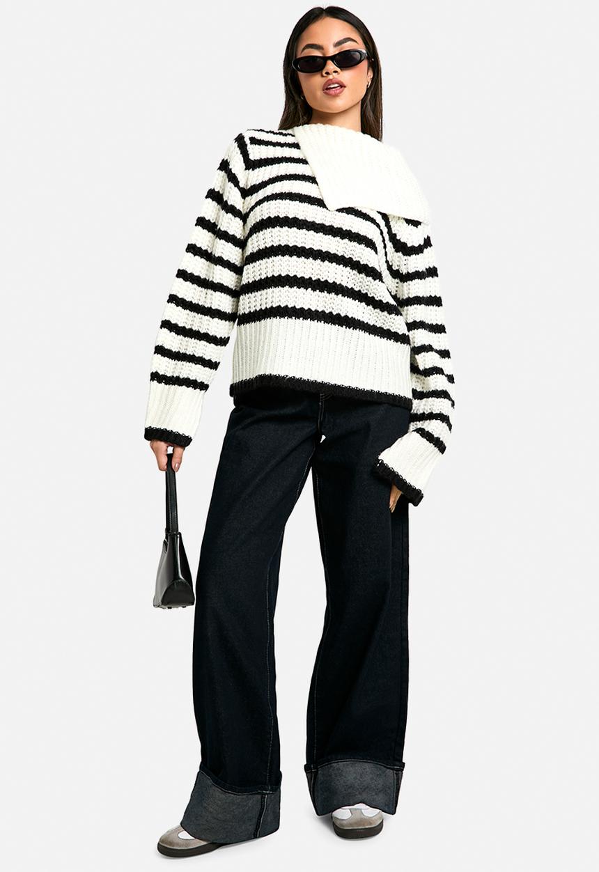 boohoo - Knitted stripe collar detail jumper - stripe