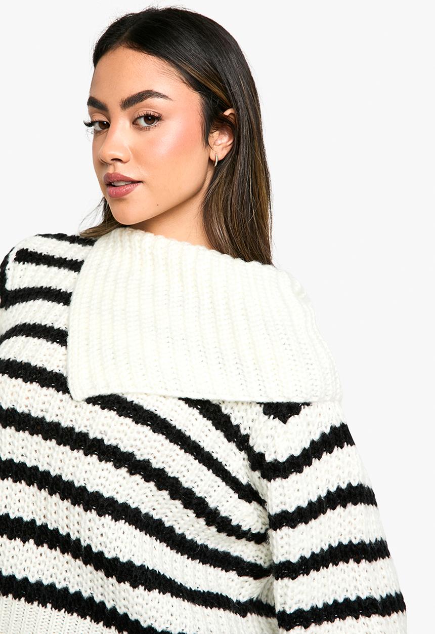 boohoo - Knitted stripe collar detail jumper - stripe