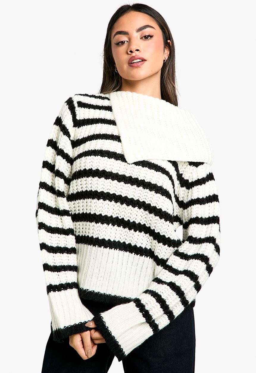 boohoo - Knitted stripe collar detail jumper - stripe