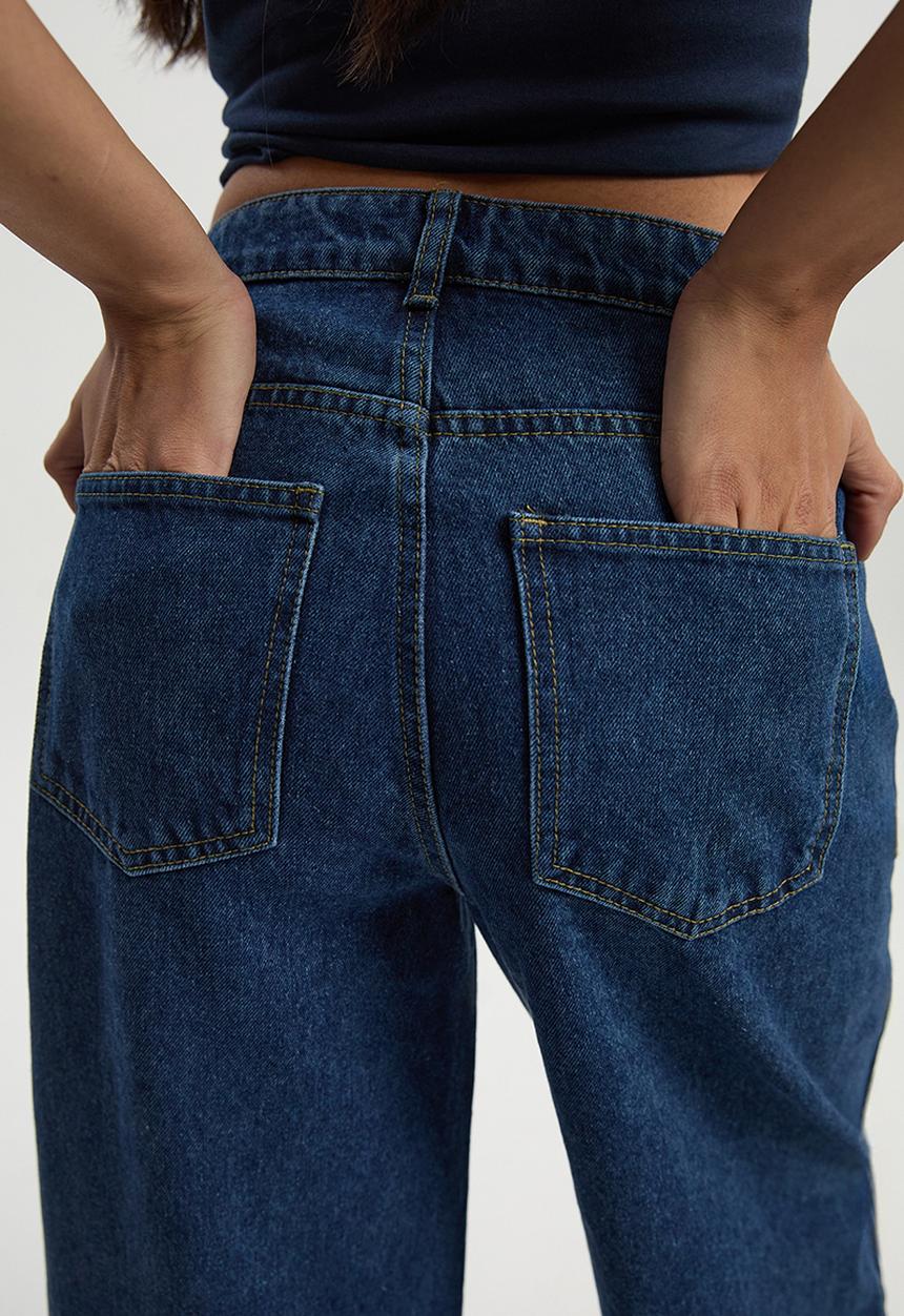 boohoo - Basic high waist wide leg jean - mid blue