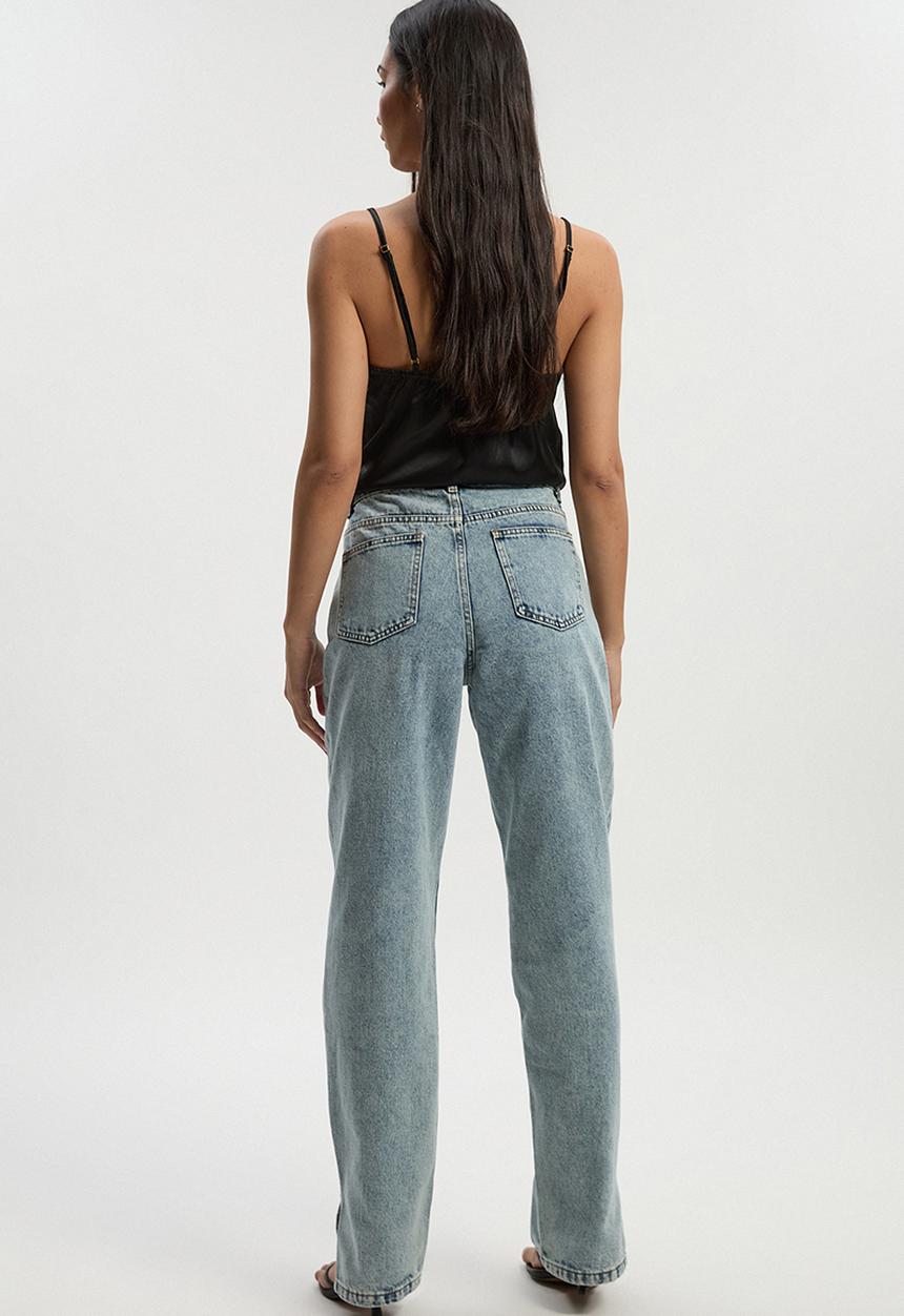 boohoo - Basic high waist split hem straight leg jean - light blue