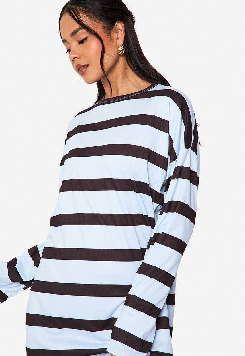 boohoo - Oversized stripe t shirt dress - powder blue
