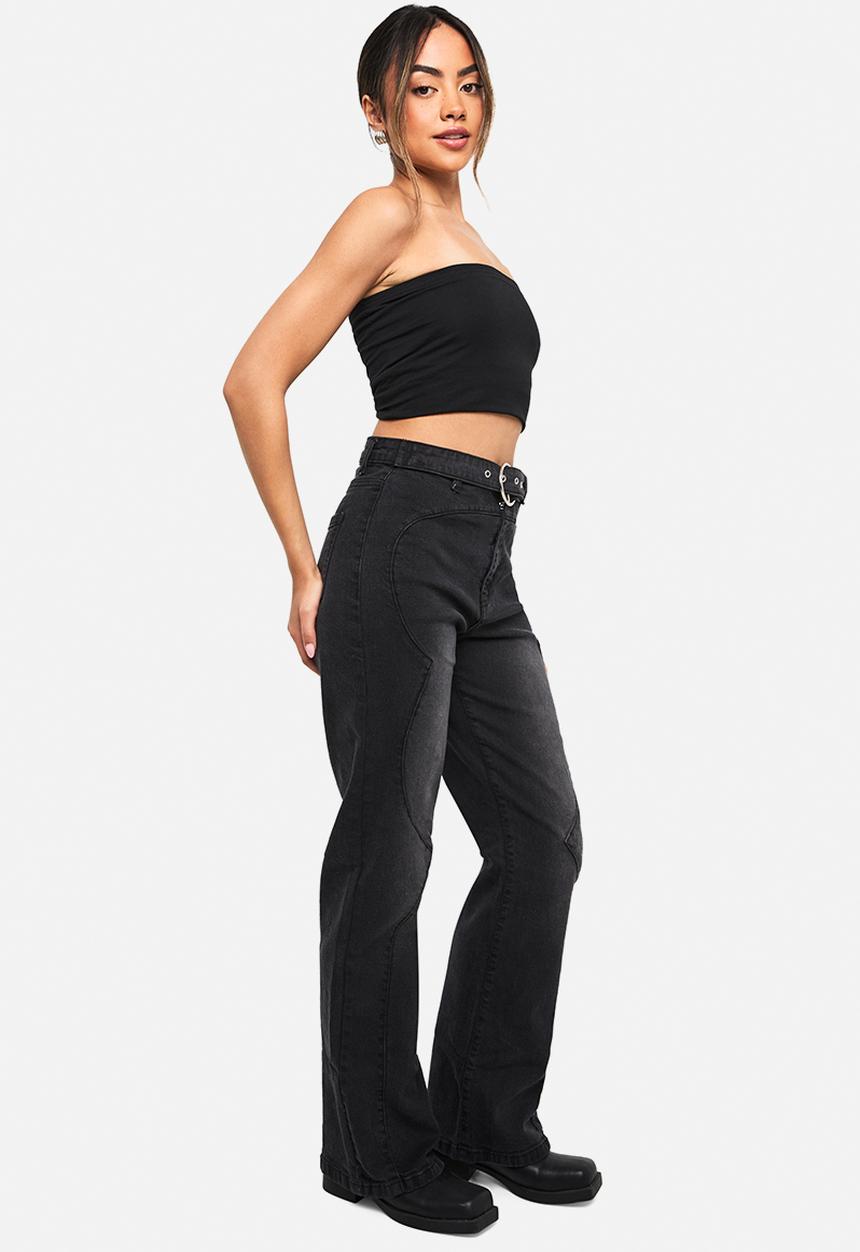 boohoo - Belted western detail denim jean - washed black