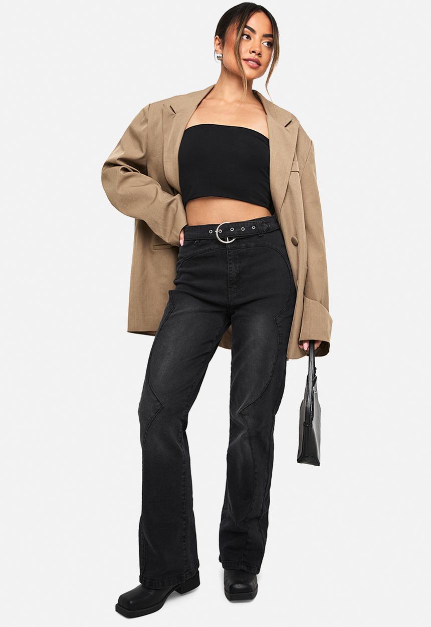 boohoo - Belted western detail denim jean - washed black