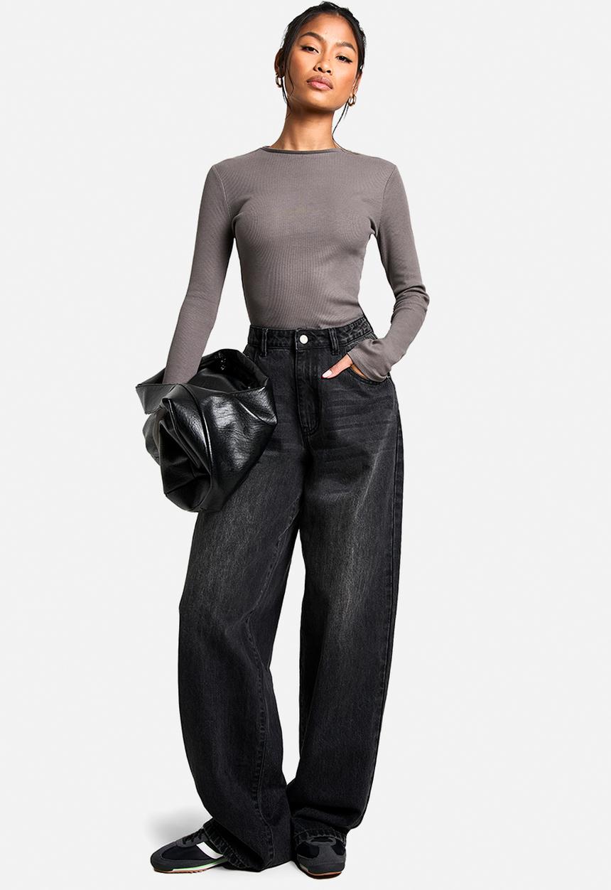 boohoo - Boohoo basics 2 pack crew neck long sleeve bodysuit - charcoal