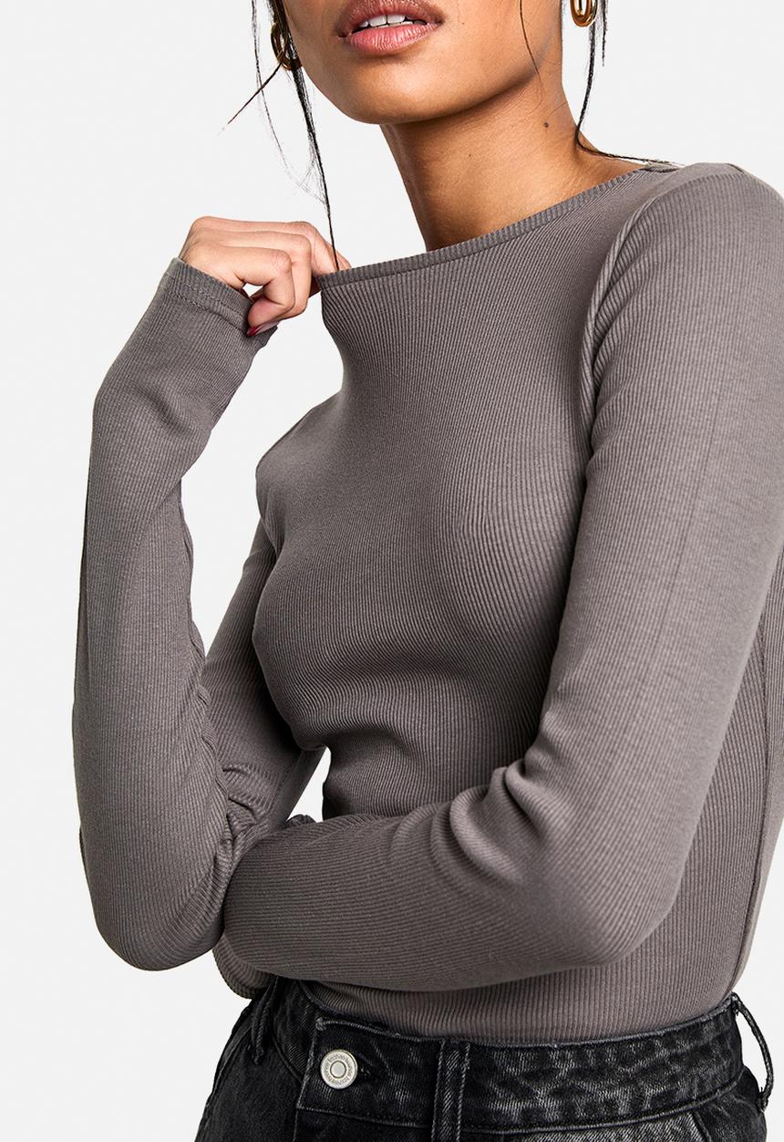boohoo - Boohoo basics 2 pack crew neck long sleeve bodysuit - charcoal