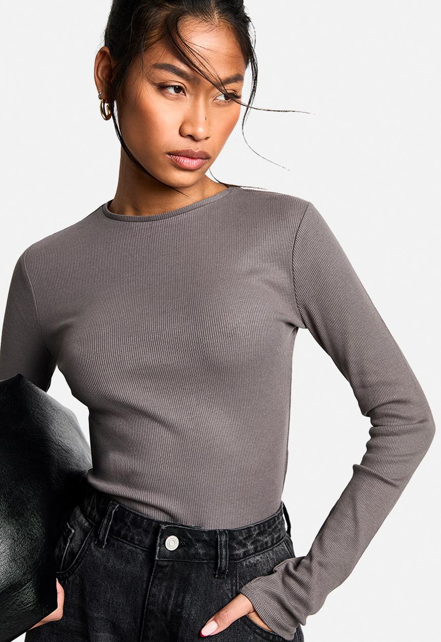 boohoo - Boohoo basics 2 pack crew neck long sleeve bodysuit - charcoal