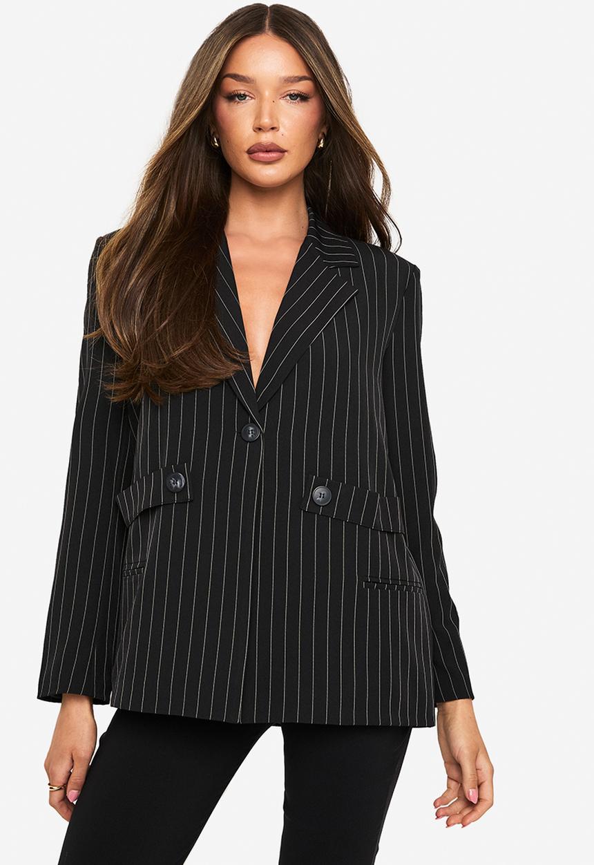 boohoo - Pocket detail oversized boxy blazer - black