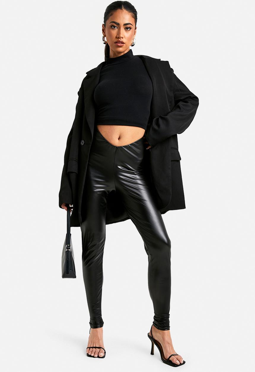 boohoo - Pu ruched bum legging - true black
