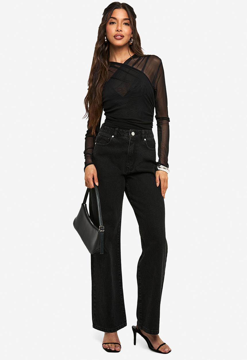 boohoo - Mesh cross over bodysuit - black