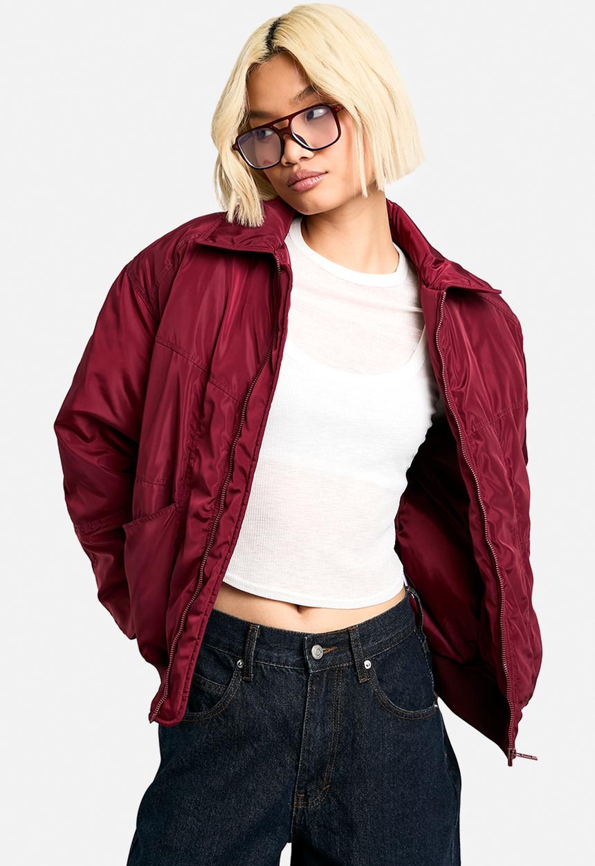 boohoo - Oversized bomber jacket - berry