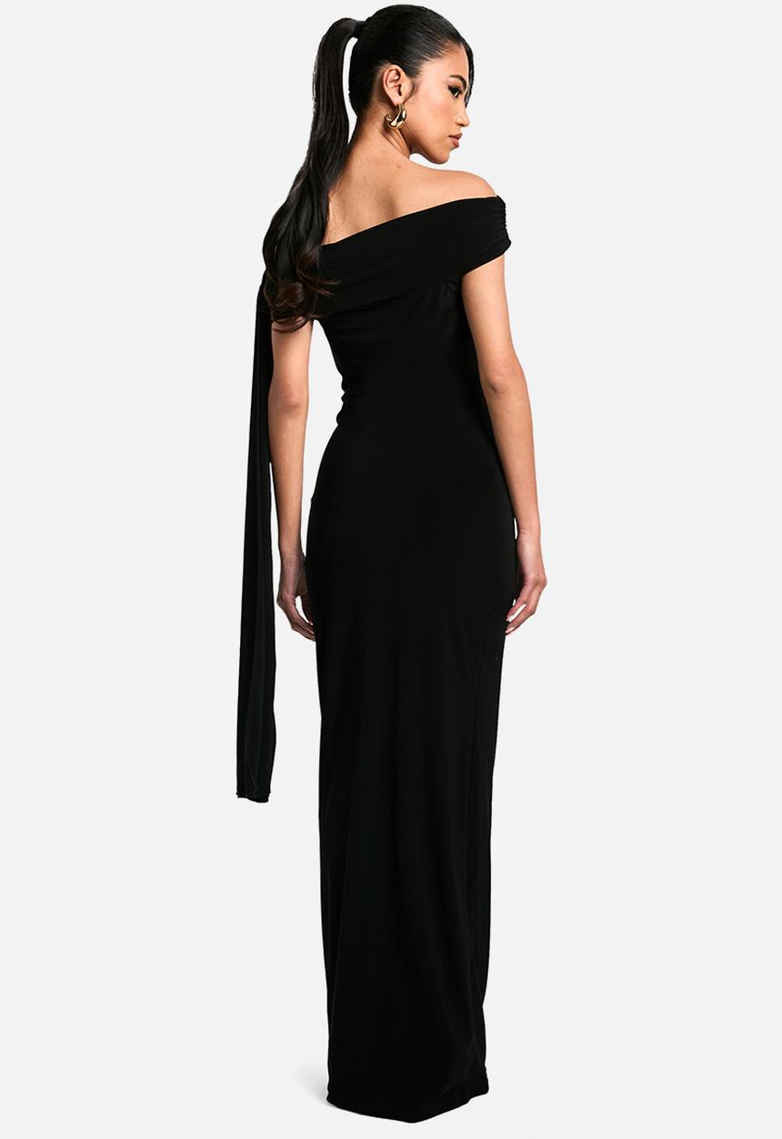 boohoo - Twist detail off shoulder drape maxi dress - black