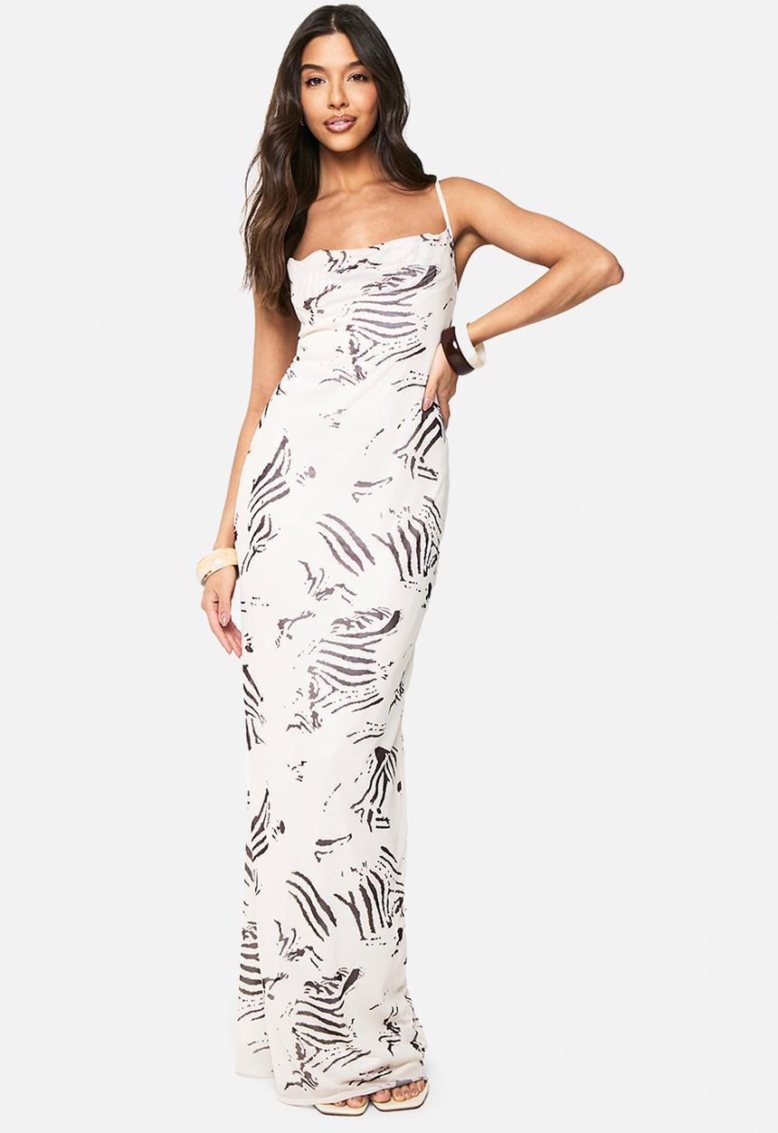 boohoo - Mesh animal cowl maxi dress - stone