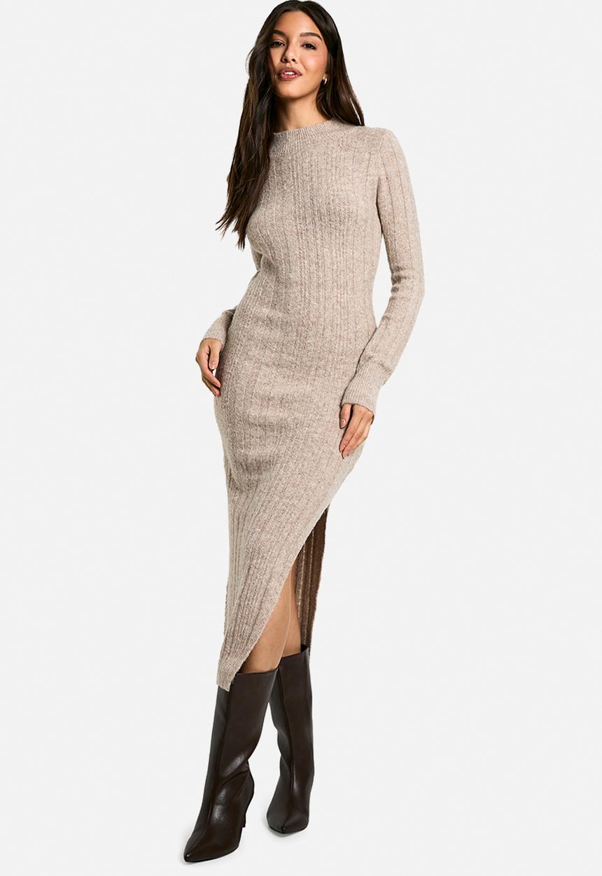boohoo - Marl knitted midaxi dress - stone