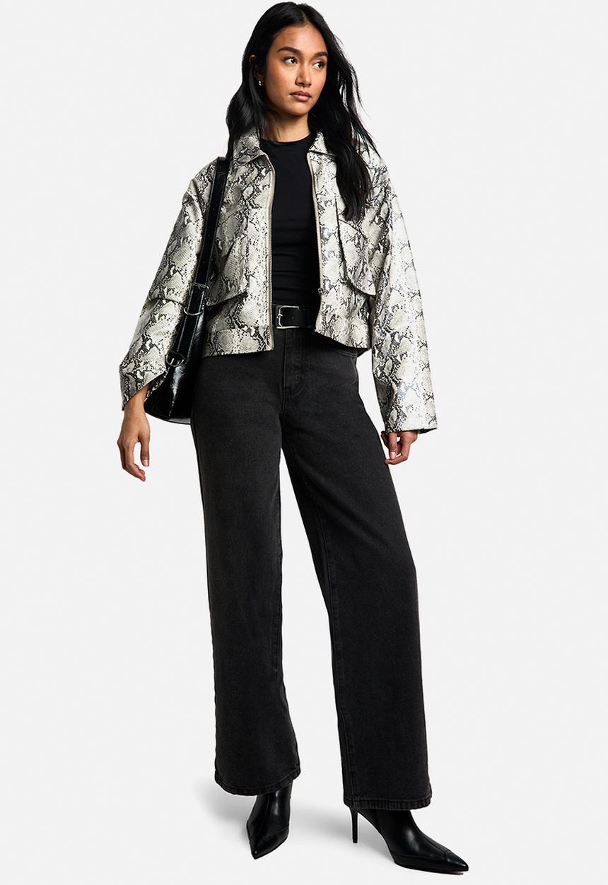 boohoo - Snake print faux leather jacket - grey