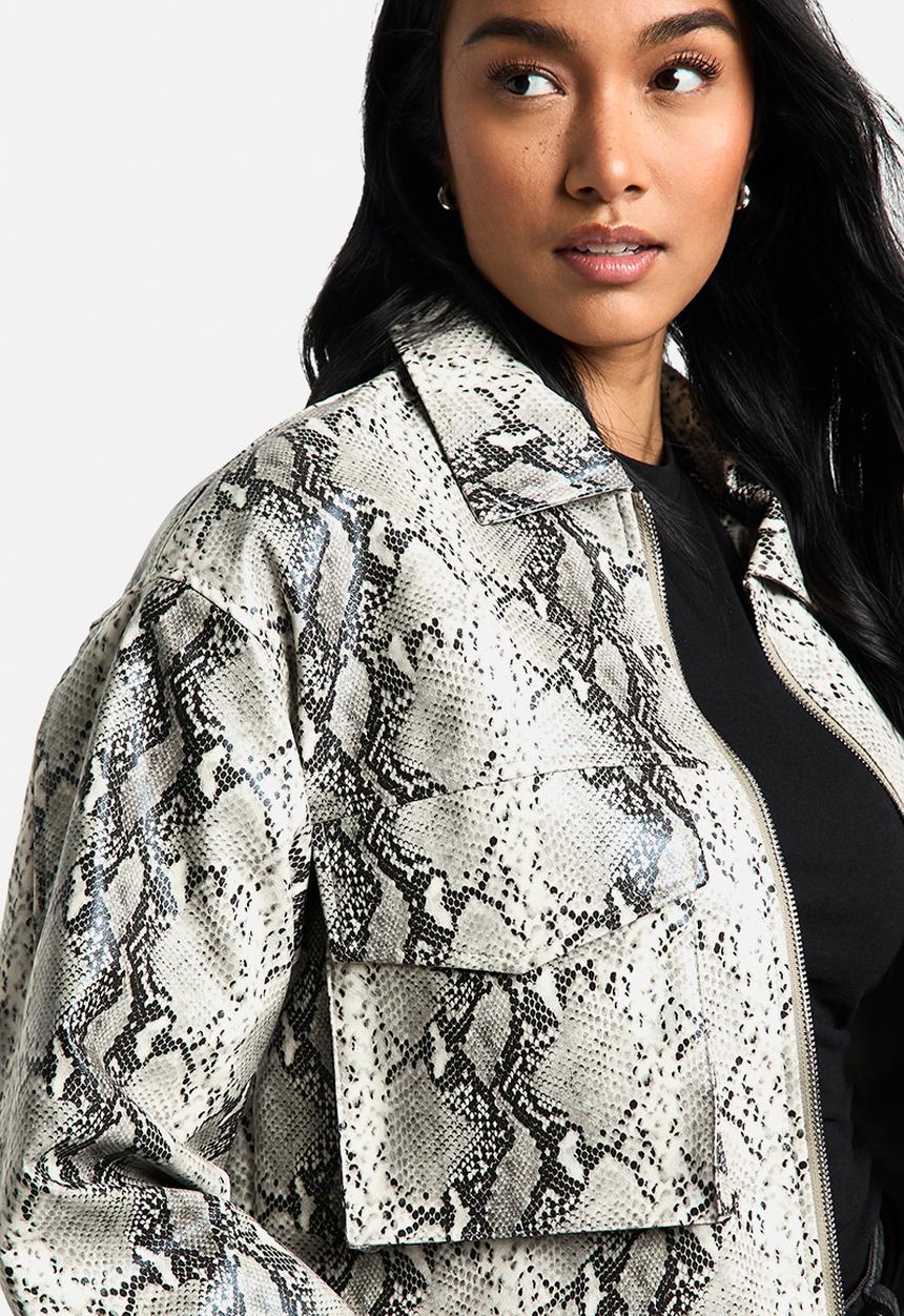 boohoo - Snake print faux leather jacket - grey