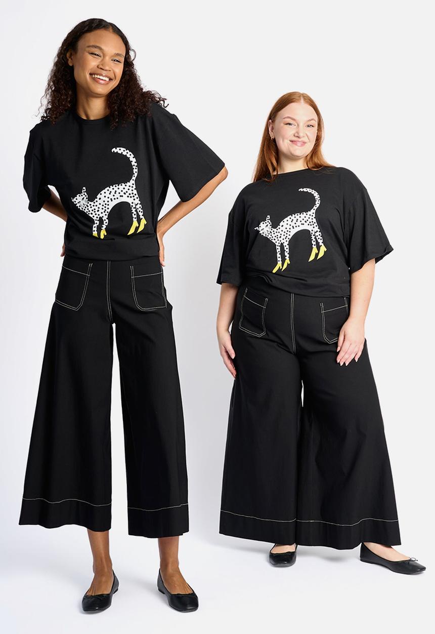 Me&B - Stretch Wide Leg Cropped Pants - Black Contrast