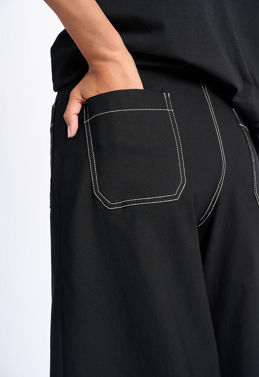 Me&B - Stretch Wide Leg Cropped Pants - Black Contrast