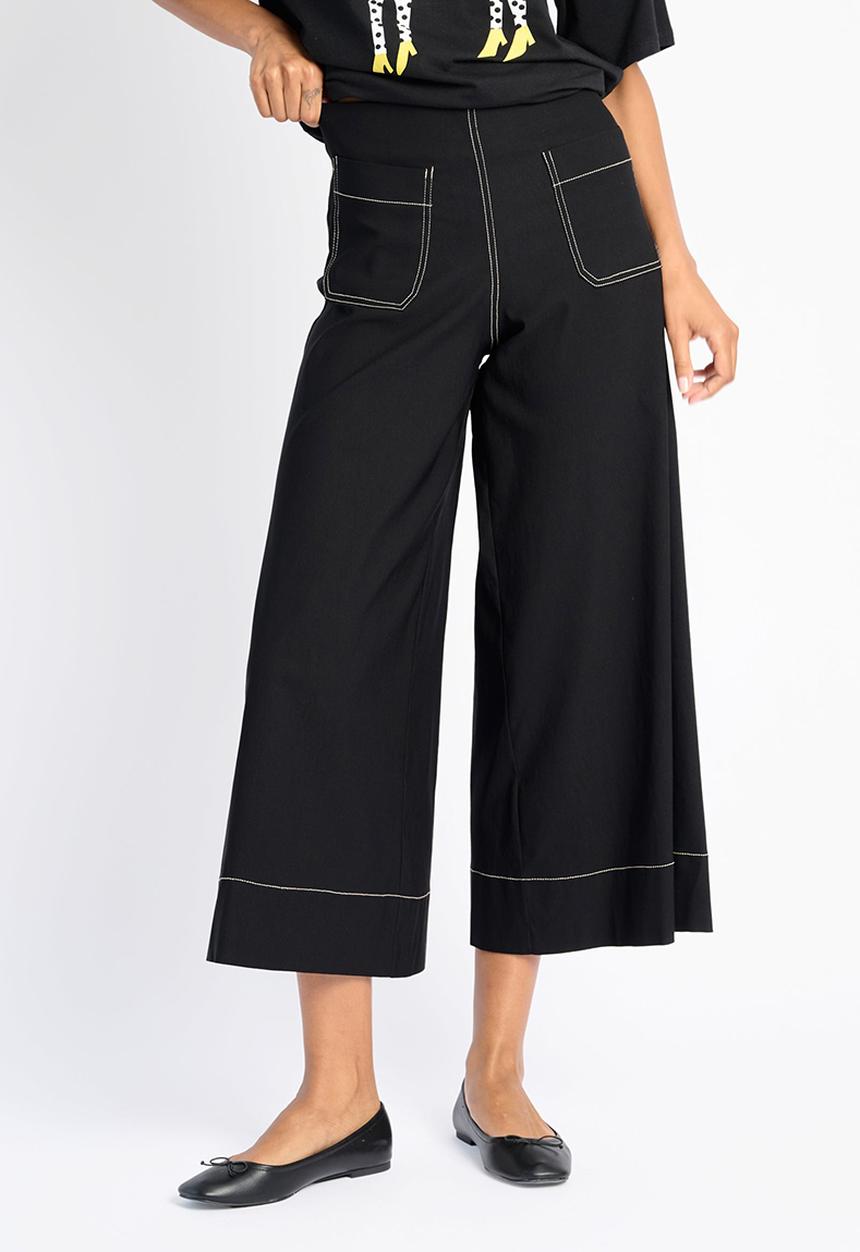 Me&B - Stretch Wide Leg Cropped Pants - Black Contrast