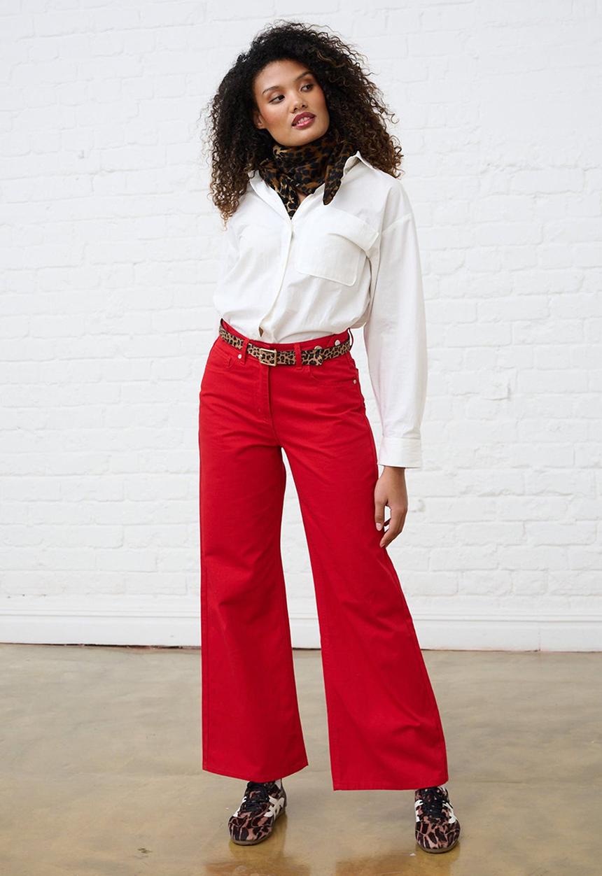 Me&B - Adjustable Waist Wide Leg Jeans - Red