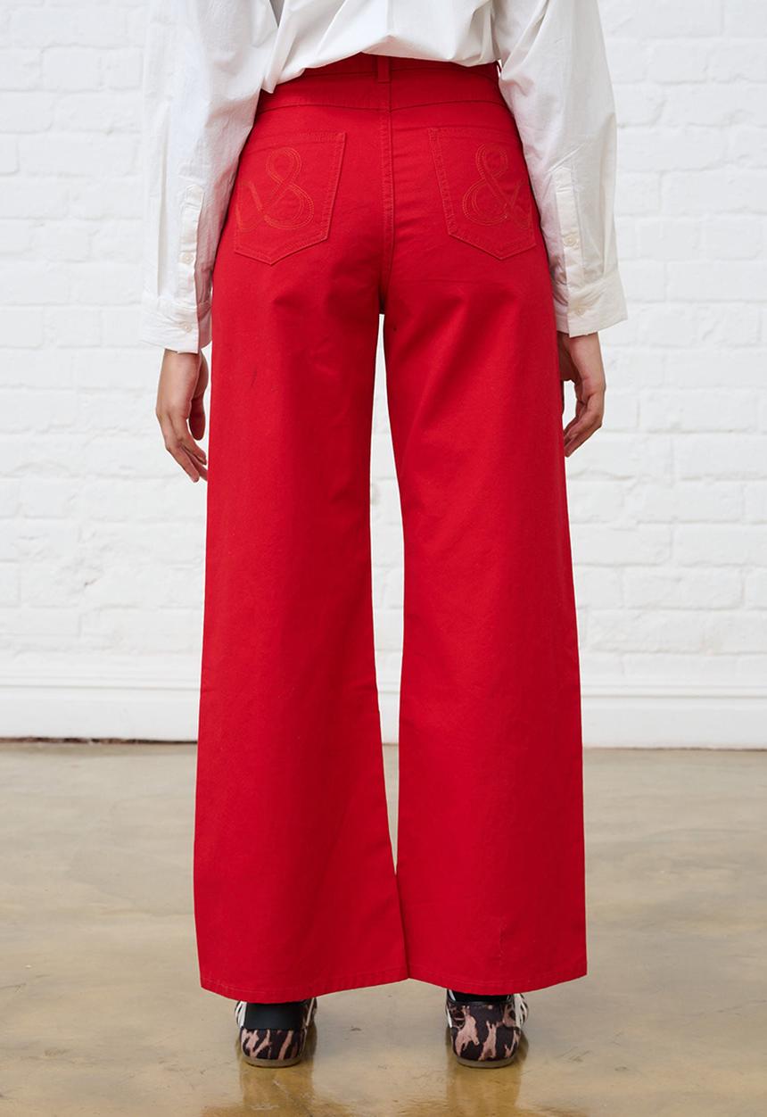 Me&B - Adjustable Waist Wide Leg Jeans - Red