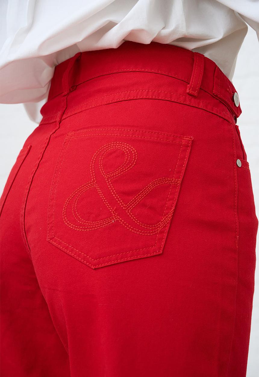 Me&B - Adjustable Waist Wide Leg Jeans - Red