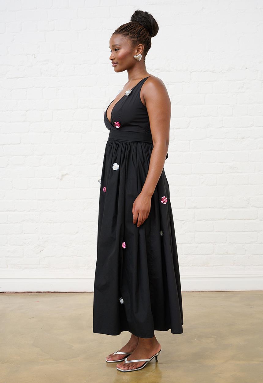 Me&B - Embellished Flower Circular Wrap Dress - Black