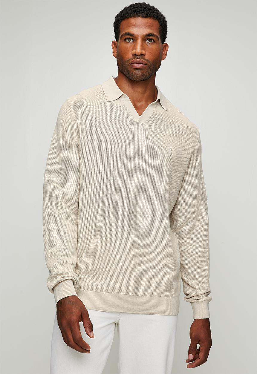 Pringle of Scotland - Brian Collar Textured Knitwear - Stone