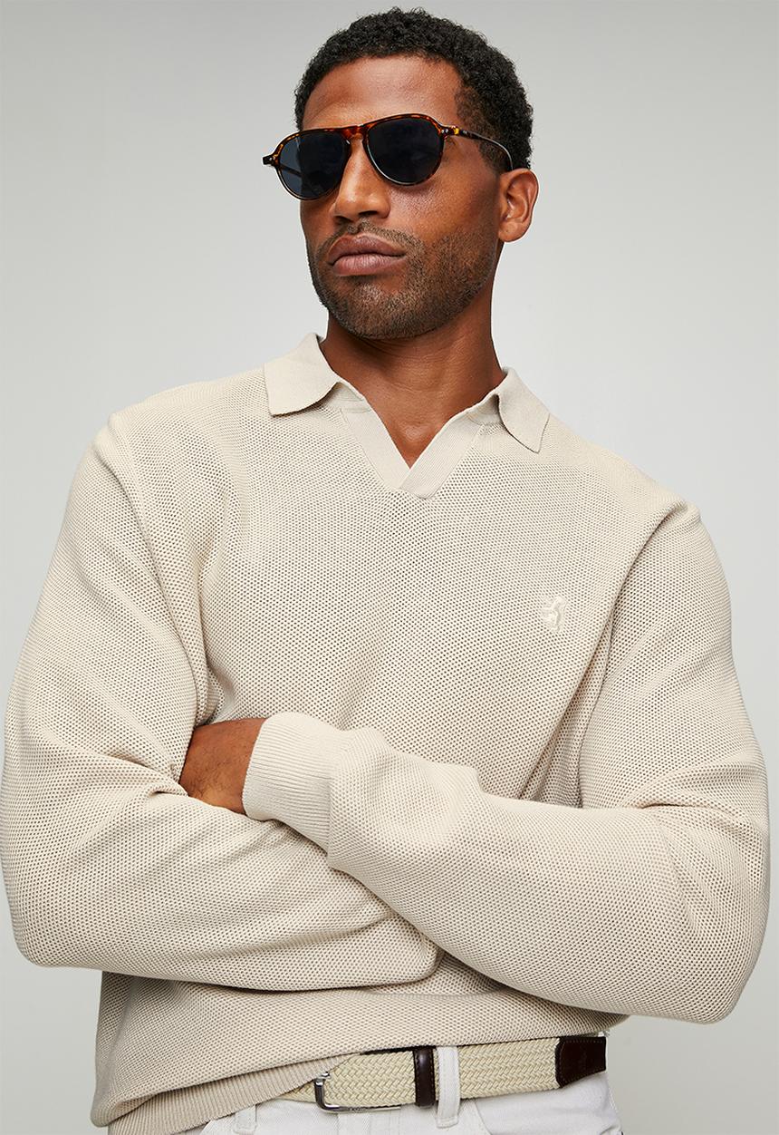Pringle of Scotland - Brian Collar Textured Knitwear - Stone