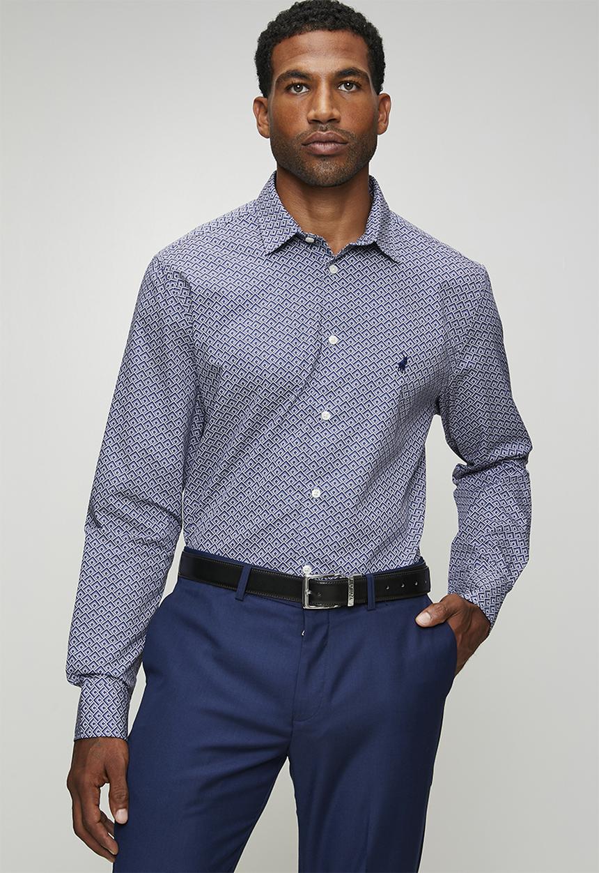POLO - Grayy Geo Print Long sleeve Shirt - Blue