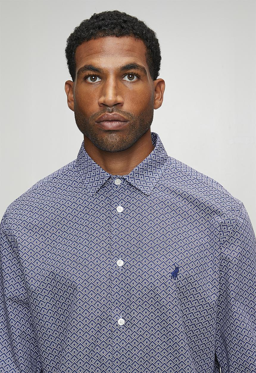 POLO - Grayy Geo Print Long sleeve Shirt - Blue