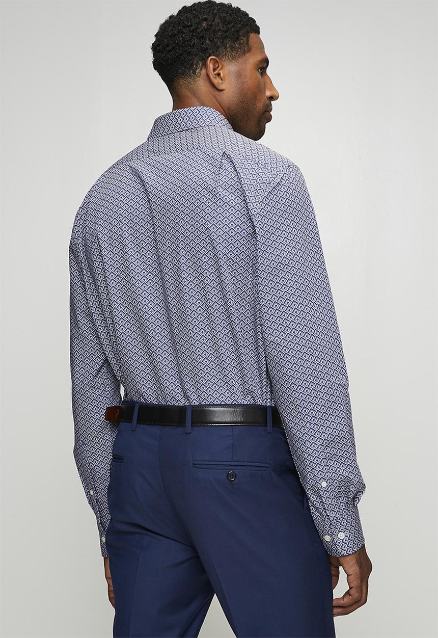 POLO - Grayy Geo Print Long sleeve Shirt - Blue