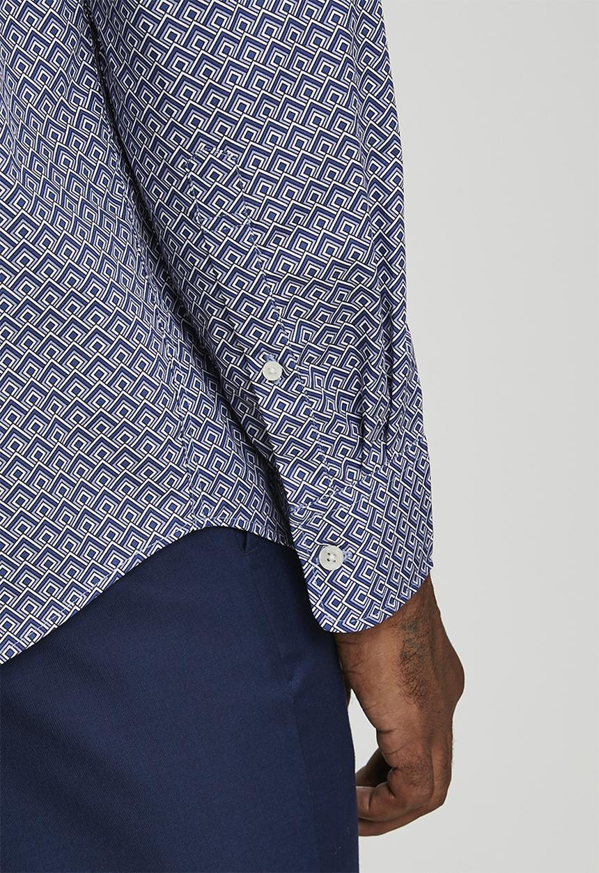POLO - Grayy Geo Print Long sleeve Shirt - Blue
