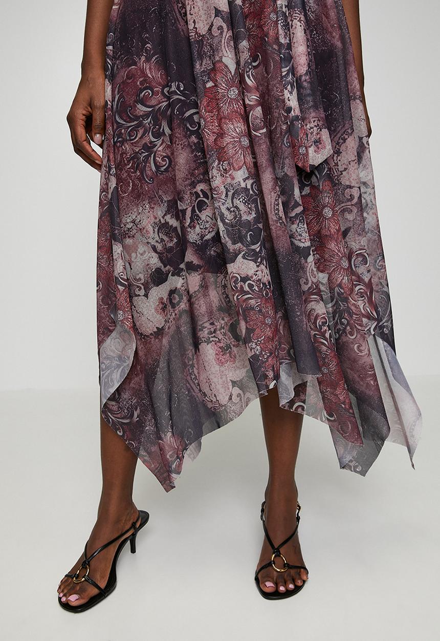 Stella Morgan - Half Sleeve V-Neck Wrap Style Maxi With Hankerchief Hem - Burgundy
