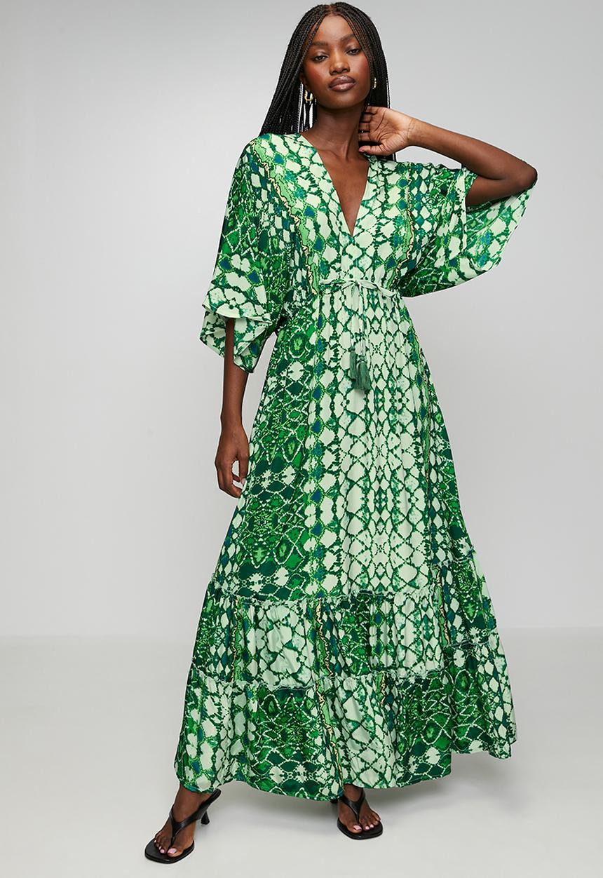 Stella Morgan - V-Neck Easy Wearing Kaftan Maxi Dress - Green